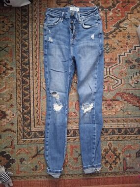 We The Free Light Blue Distressed High-Rise Skinny Jeans